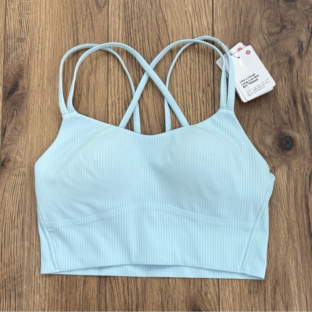 NWT Lululemon Ribbed Like A Cloud Long Line Bra Size 4 B/C Cup In Powder Blue